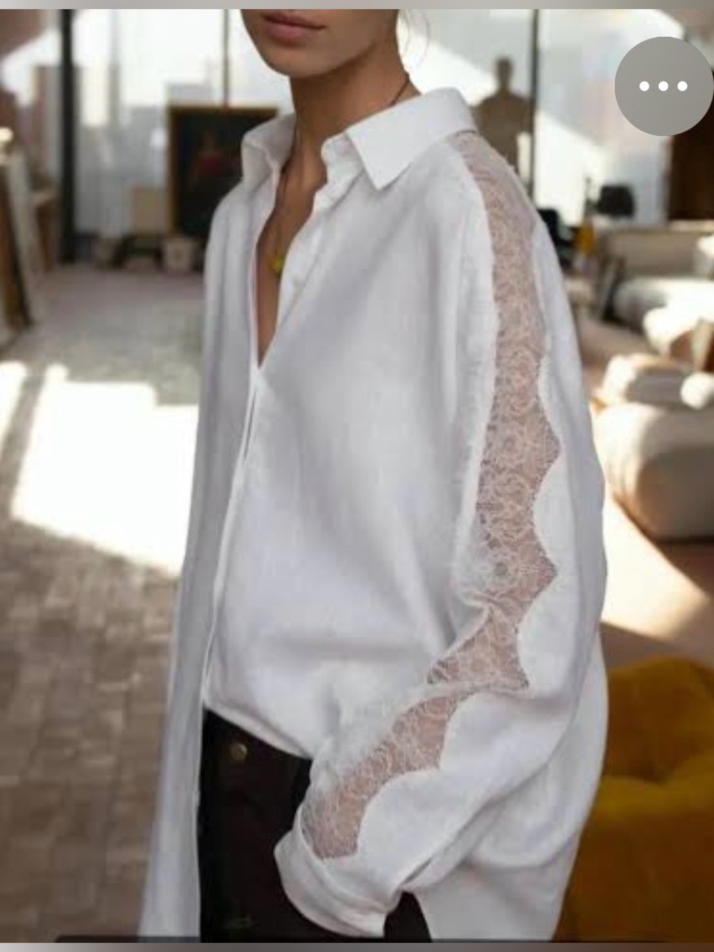 🔥🔥Zara linen blend Lace-Insert Button-Up Shirt